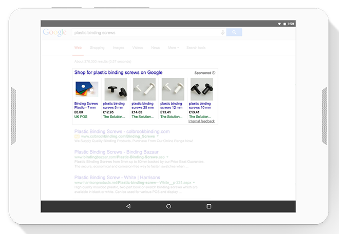 Witte tablet met Google Shopping uitgelicht